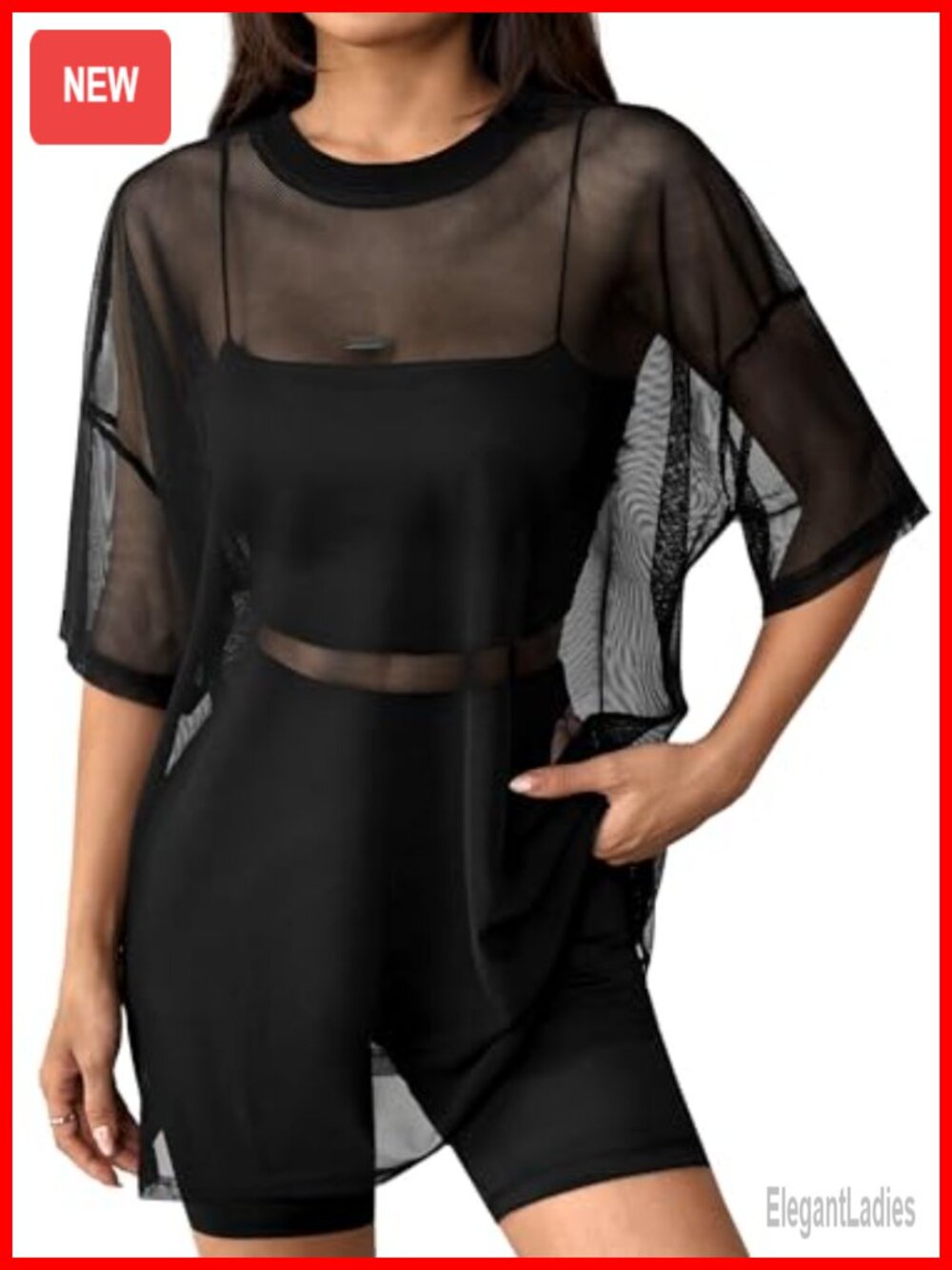 Sheer Mesh Oversized T-Shirt Short Sleeve See Through Tee Loose Fit